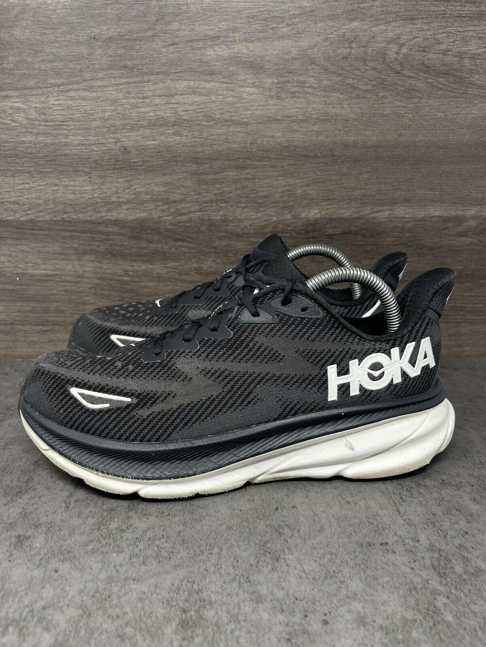 HOKA Clifton 9 Wide Black White Size 8.5 Womens Running Walking Shoes Sneakers